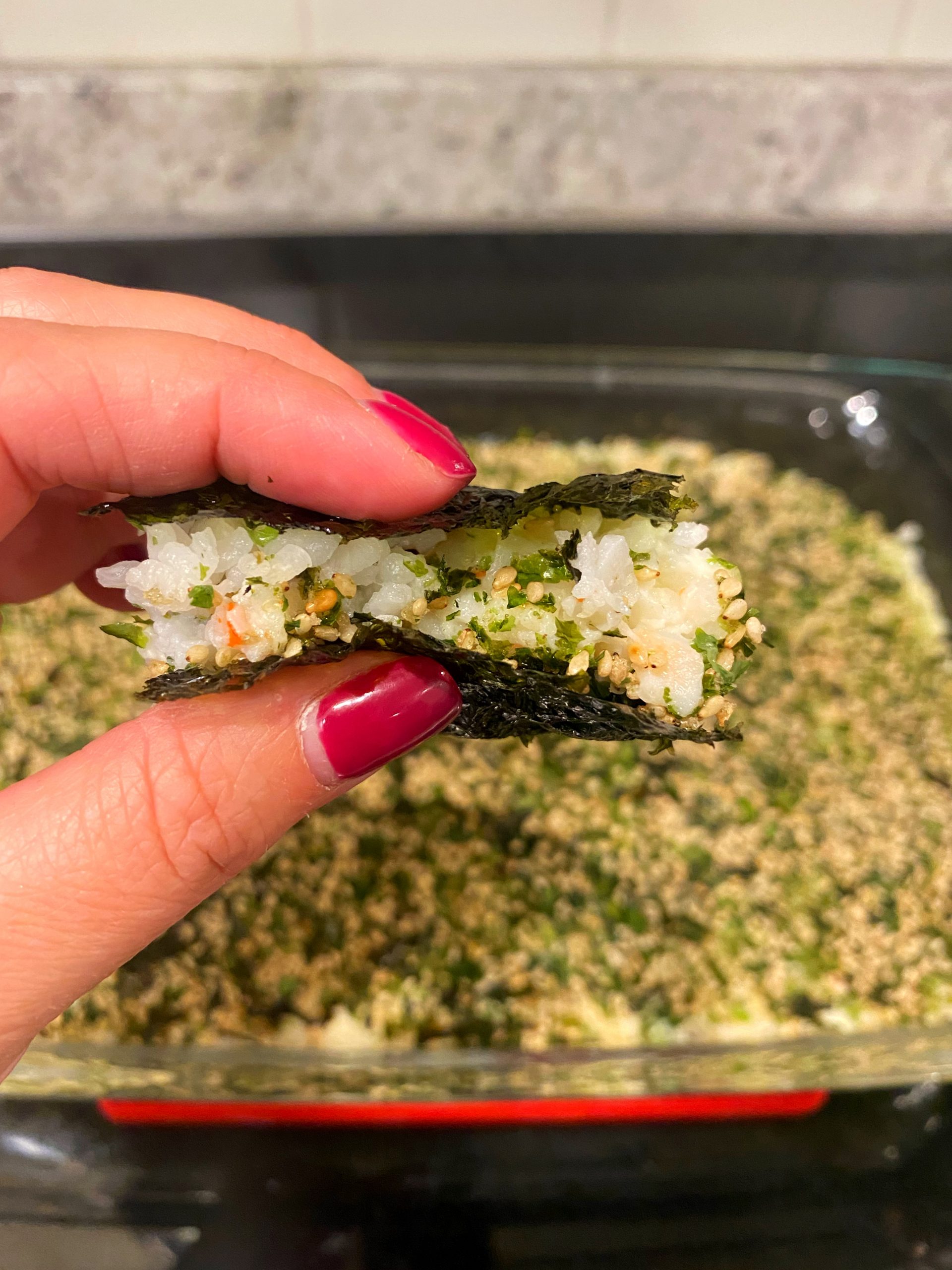 This crab sushi bake recipe is seriously simple and very addicting because it's so delicious! It's easy to make and perfect for a crowd!