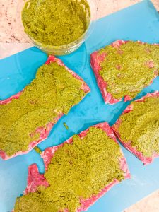 This 2-ingredient pesto skirt steak recipe is made in the air fryer! It's easy and tastes restaurant quality! Perfect for date night at home!